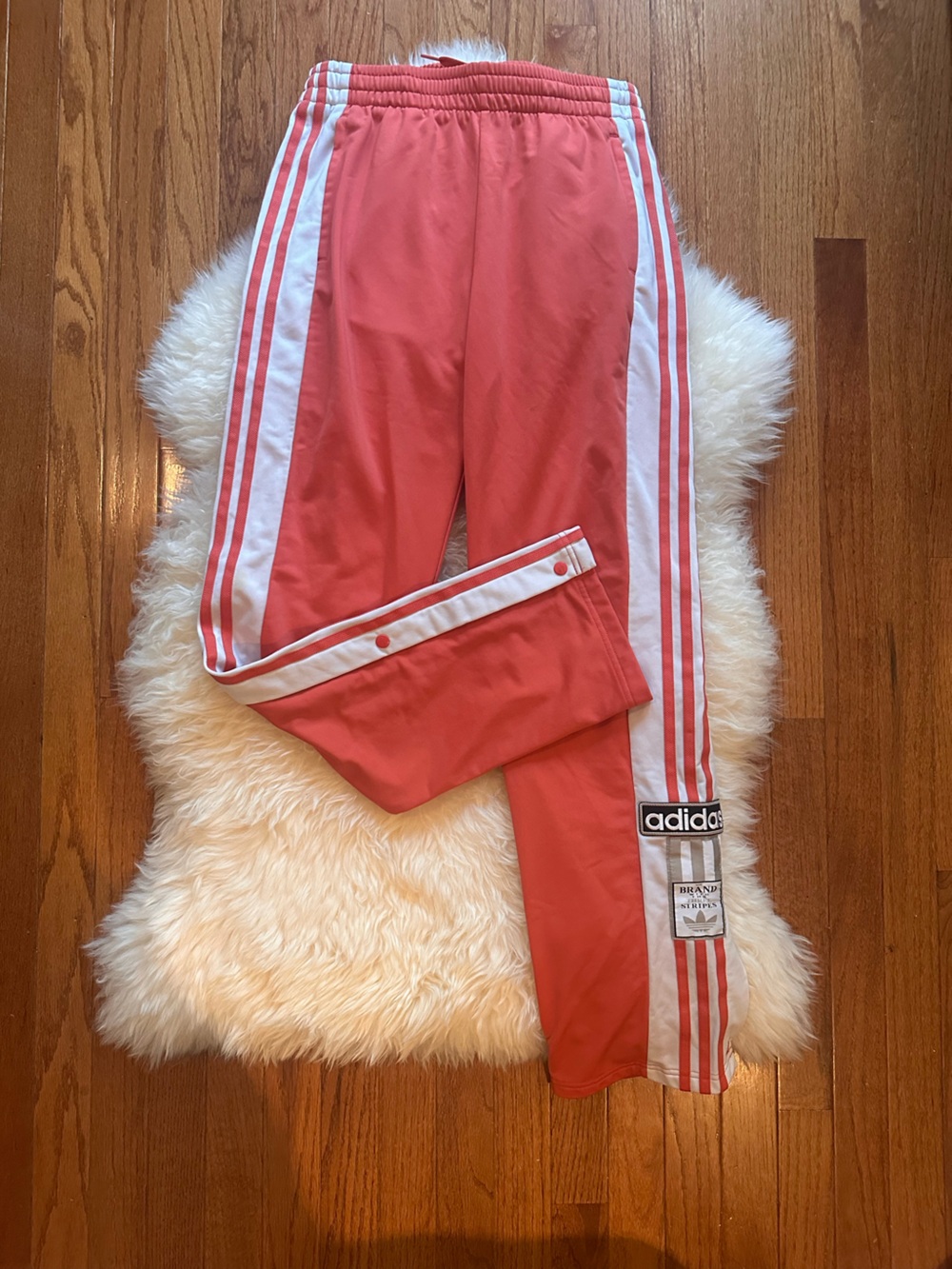 adidas Kids Coral Track Snap-Button Joggers with White Stripes